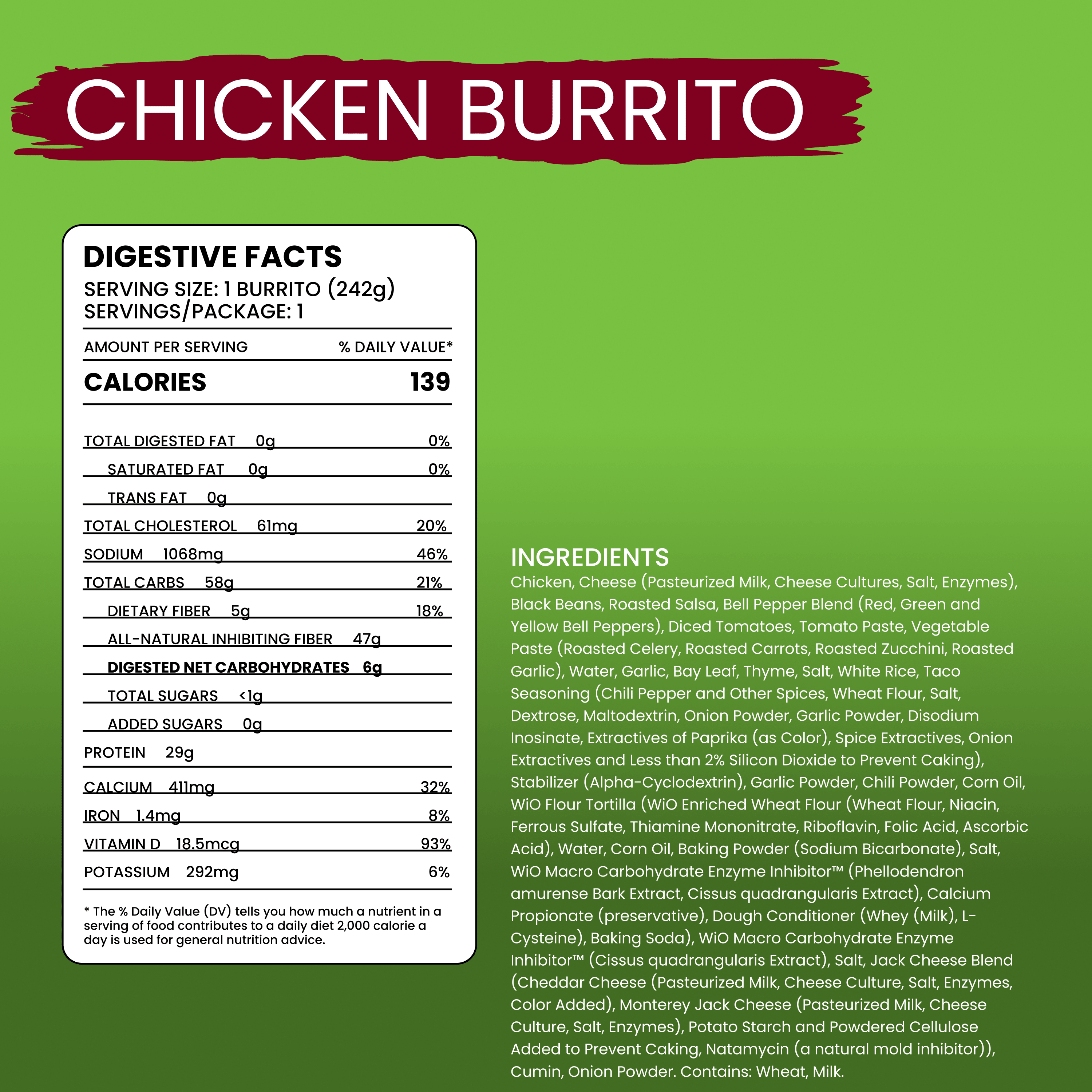 WiO Chicken Burrito (Single Pack) - WiO SmartFoods
