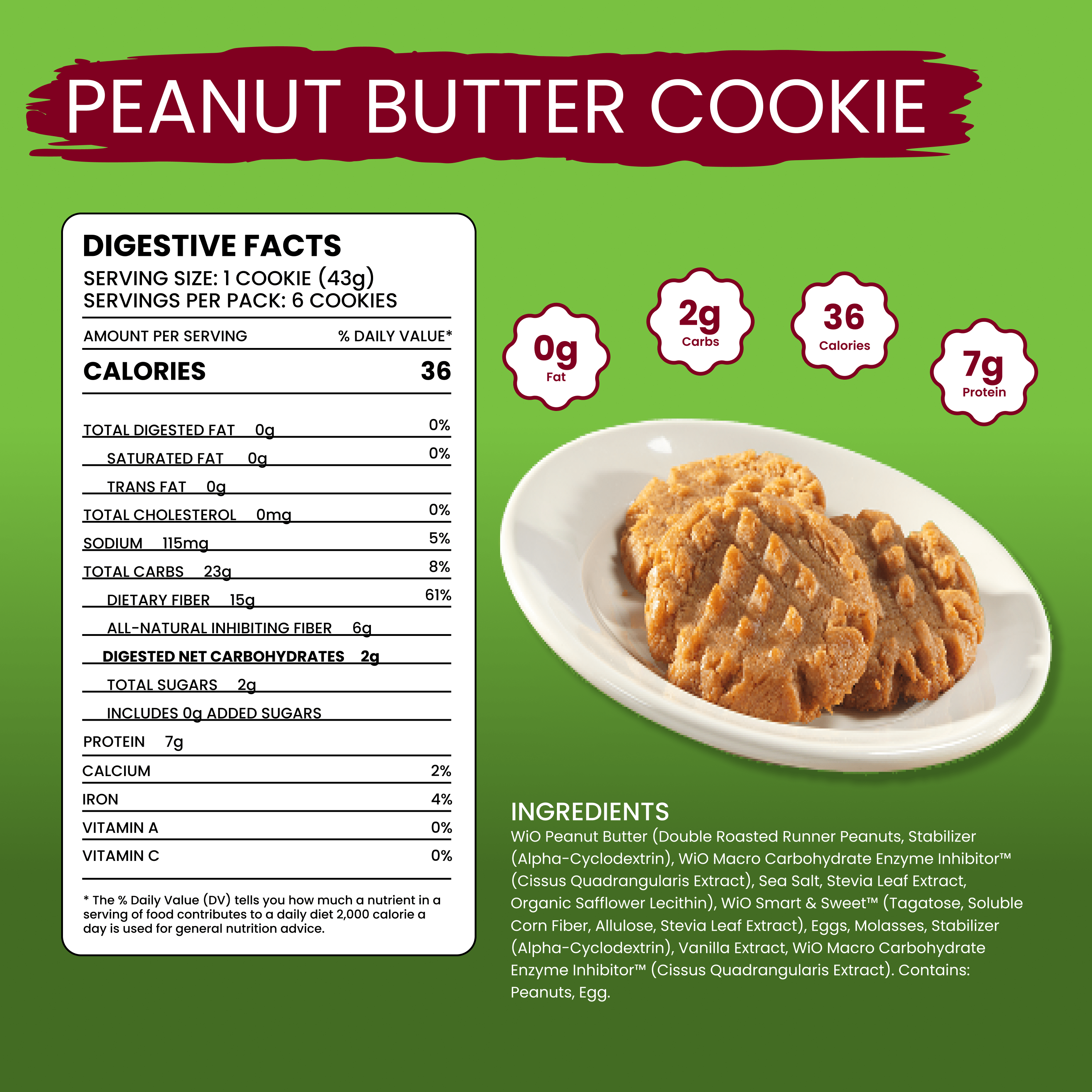 WiO Peanut Butter Cookies (6-Pack) - WiO SmartFoods