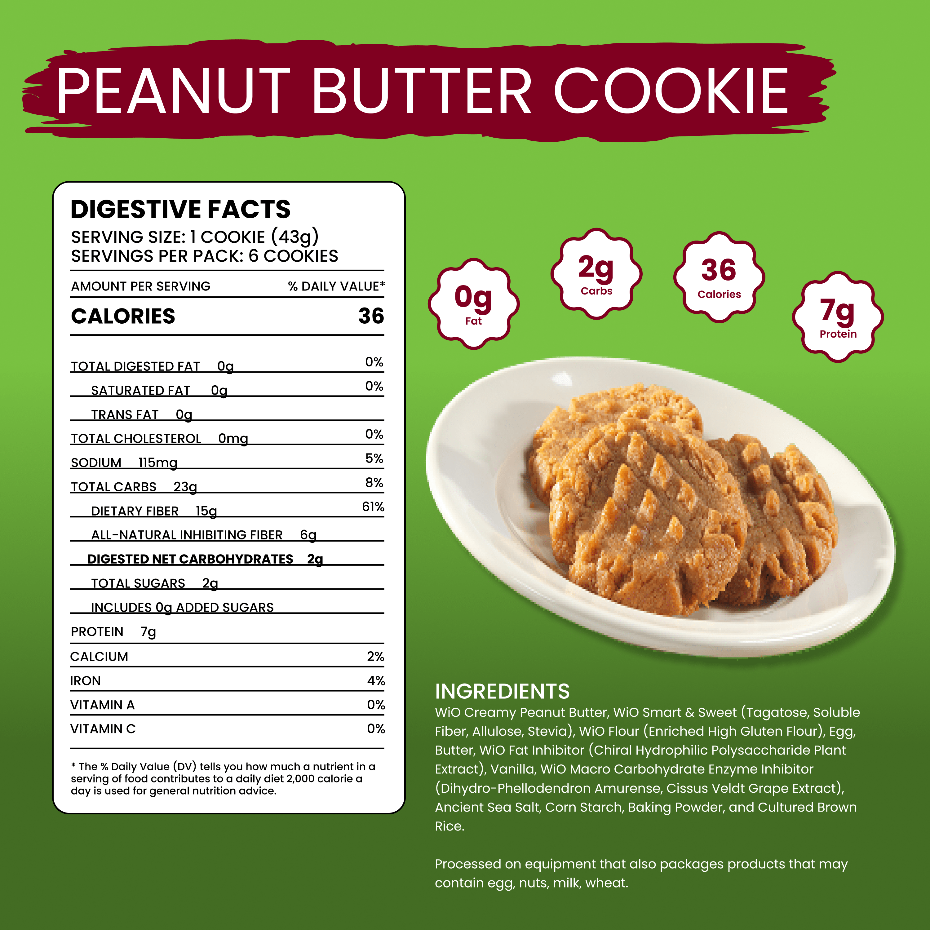 WiO Peanut Butter Cookies (6 - Pack) - WiO SmartFoods