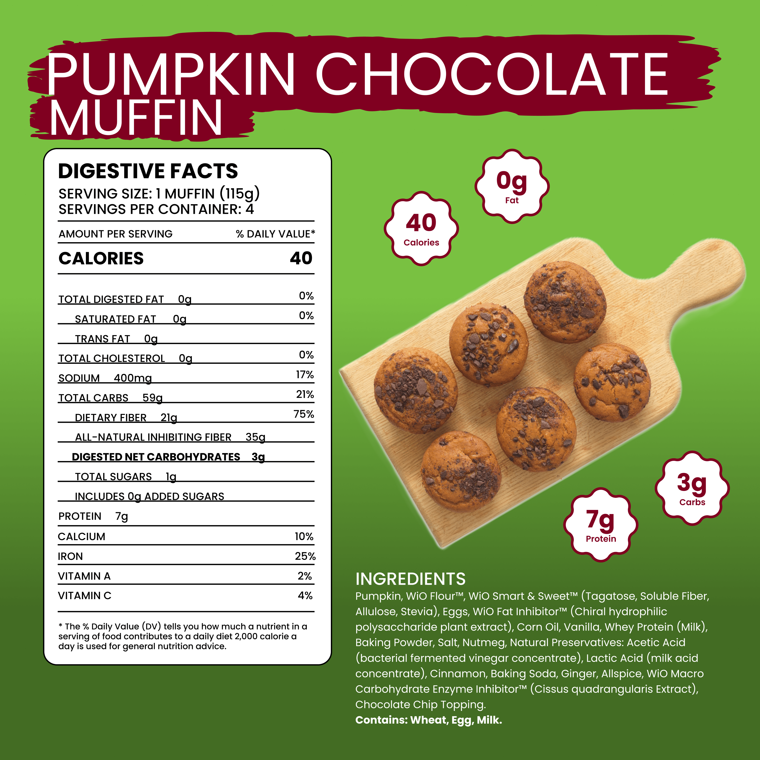 WiO Pumpkin Chocolate Chip Muffin (4-Pack) - WiO SmartFoods