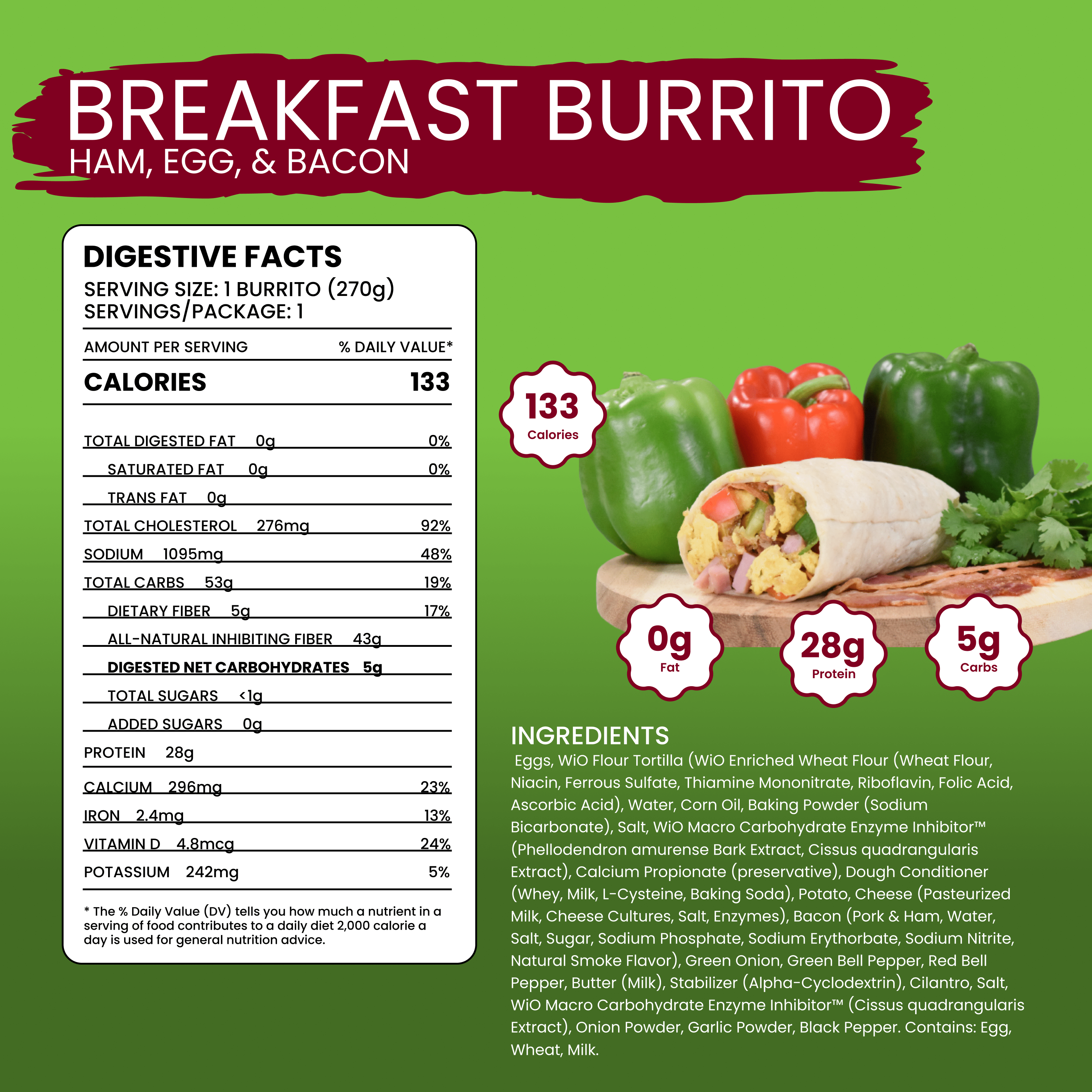 WiO Breakfast Burrito Egg, Ham & Bacon - WiO SmartFoods