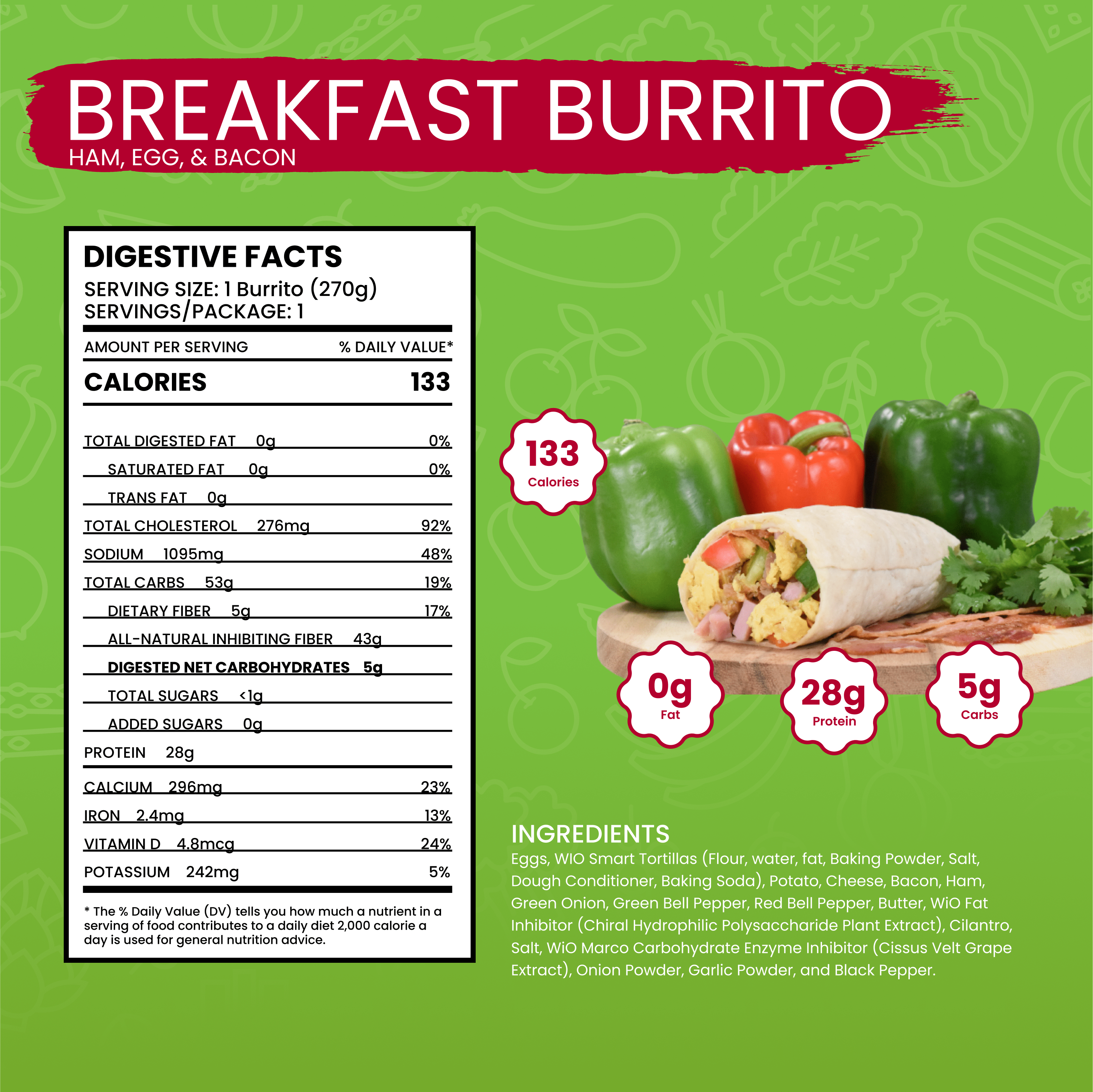 WiO Breakfast Burrito Egg, Ham & Bacon - WiO SmartFoods