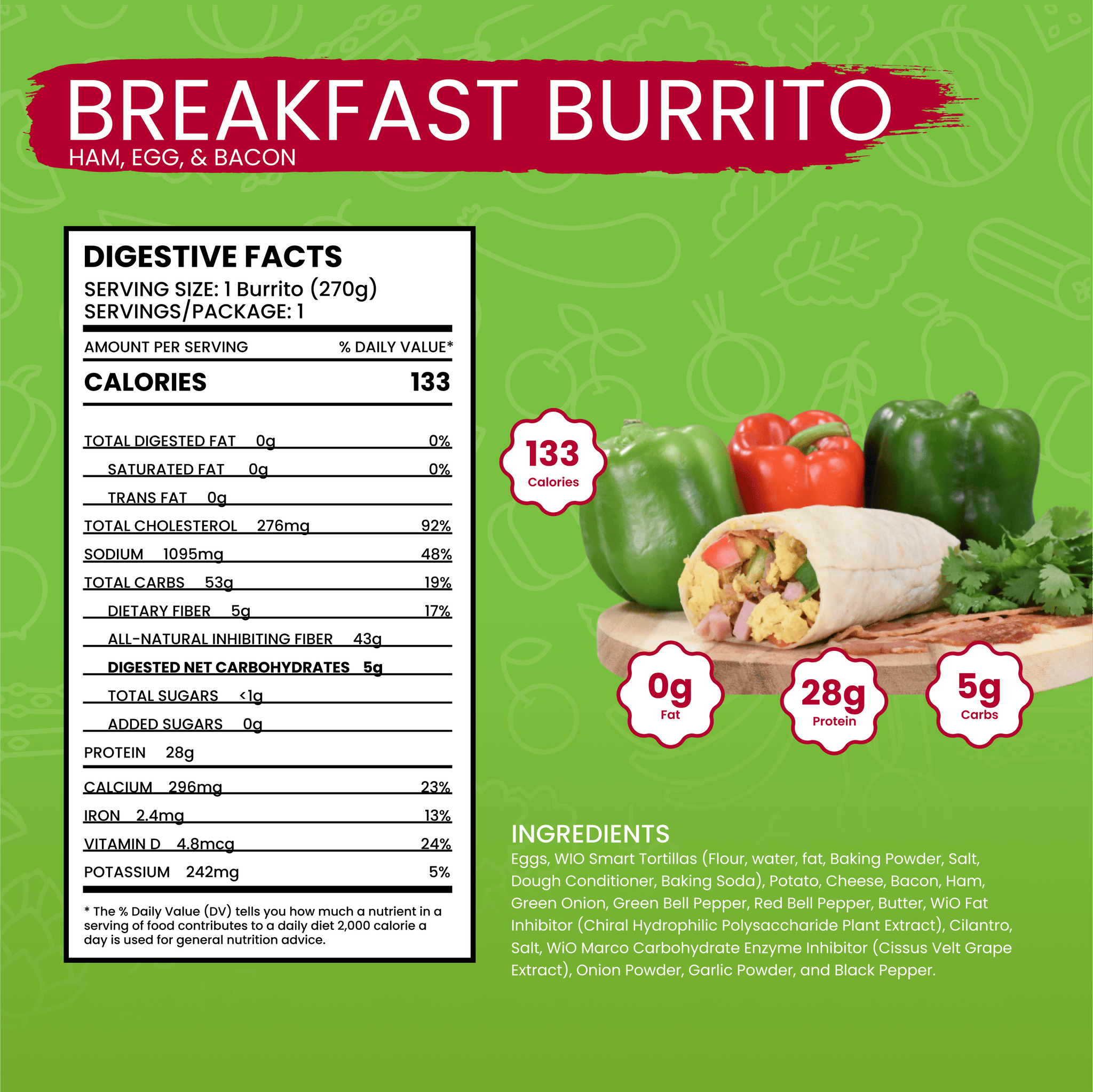 WiO Breakfast Burrito Egg, Ham & Bacon - WiO SmartFoods