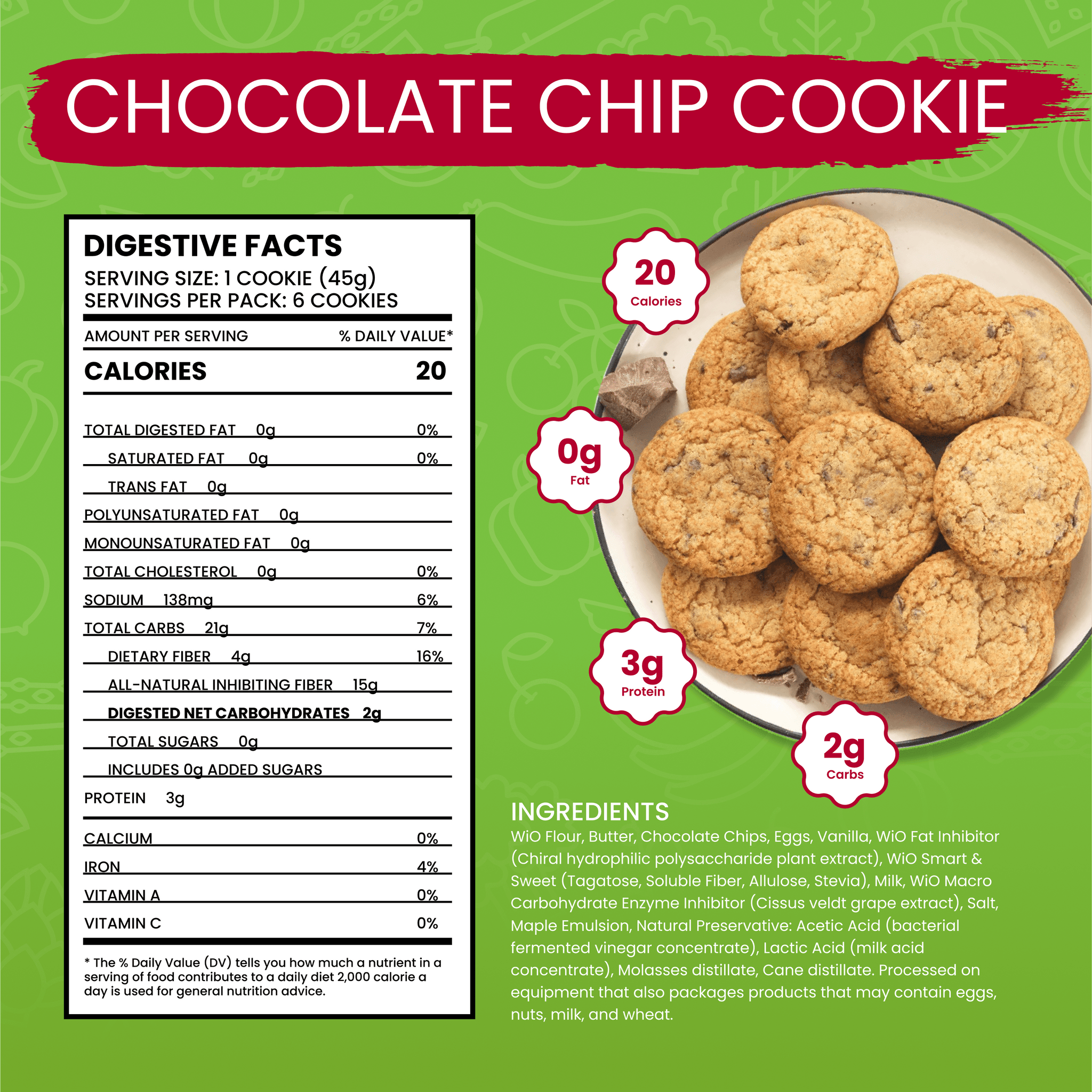 WiO Chocolate Chip Cookie (6 - Pack) - WiO SmartFoods