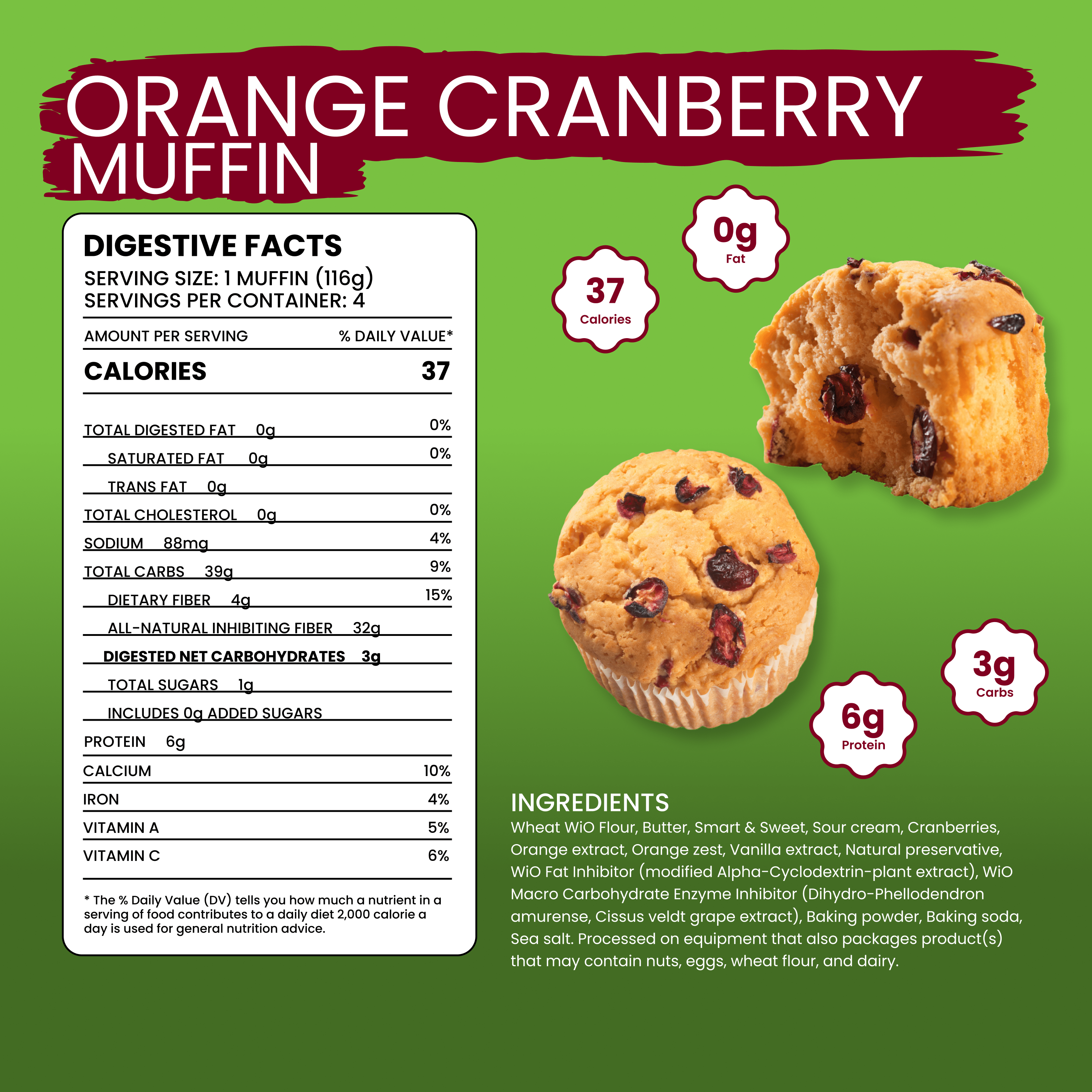 WiO Orange Cranberry Muffins (4-Pack) - WiO SmartFoods