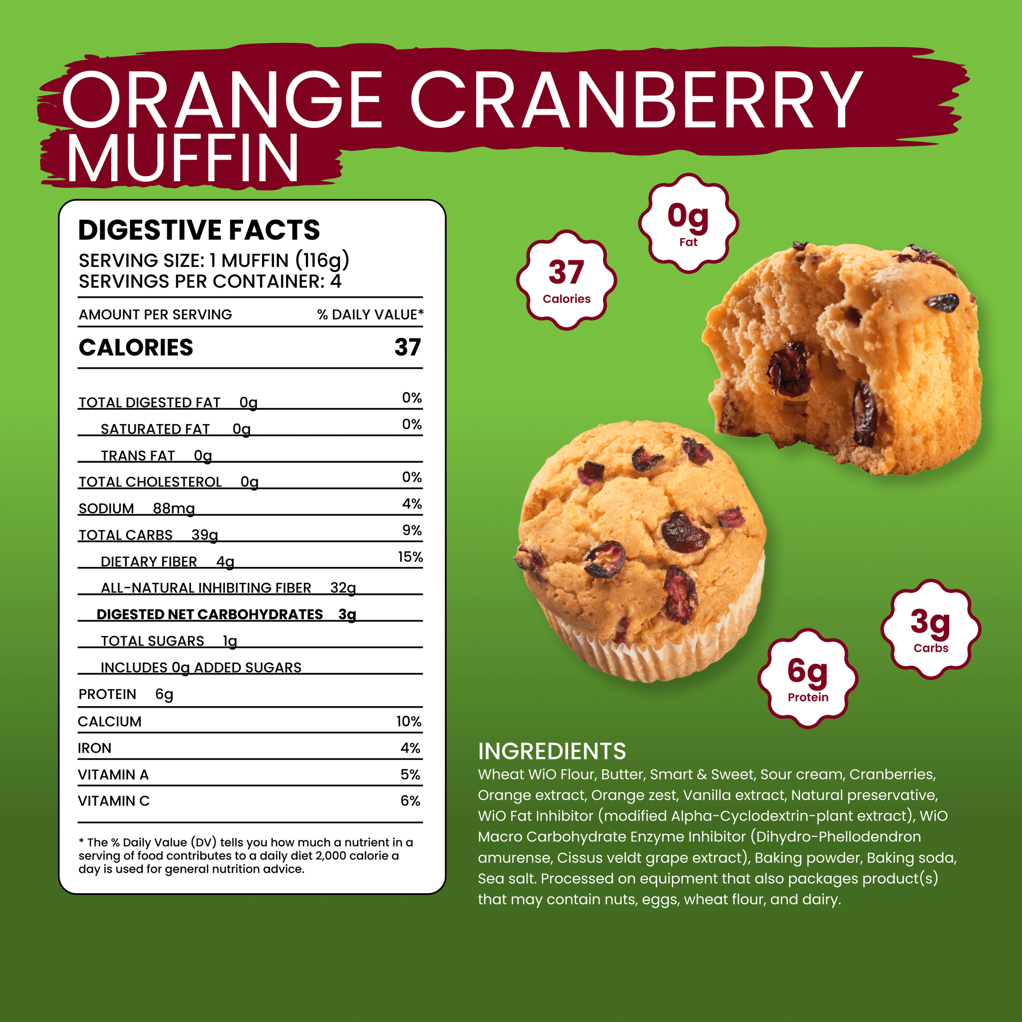 WiO Orange Cranberry Muffins (4-Pack) - WiO SmartFoods