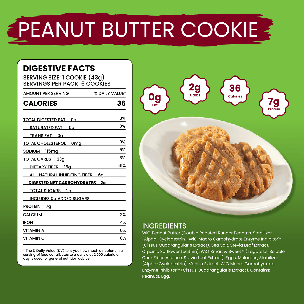 WiO Peanut Butter Cookies (6-Pack) - WiO SmartFoods
