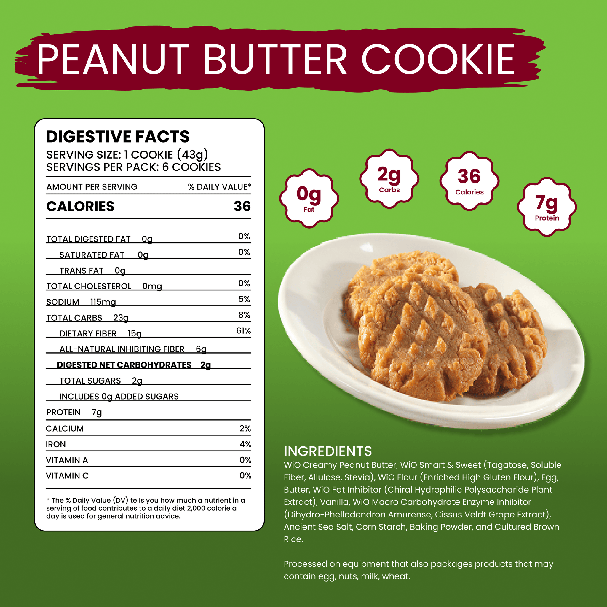 WiO Peanut Butter Cookies (6 - Pack) - WiO SmartFoods