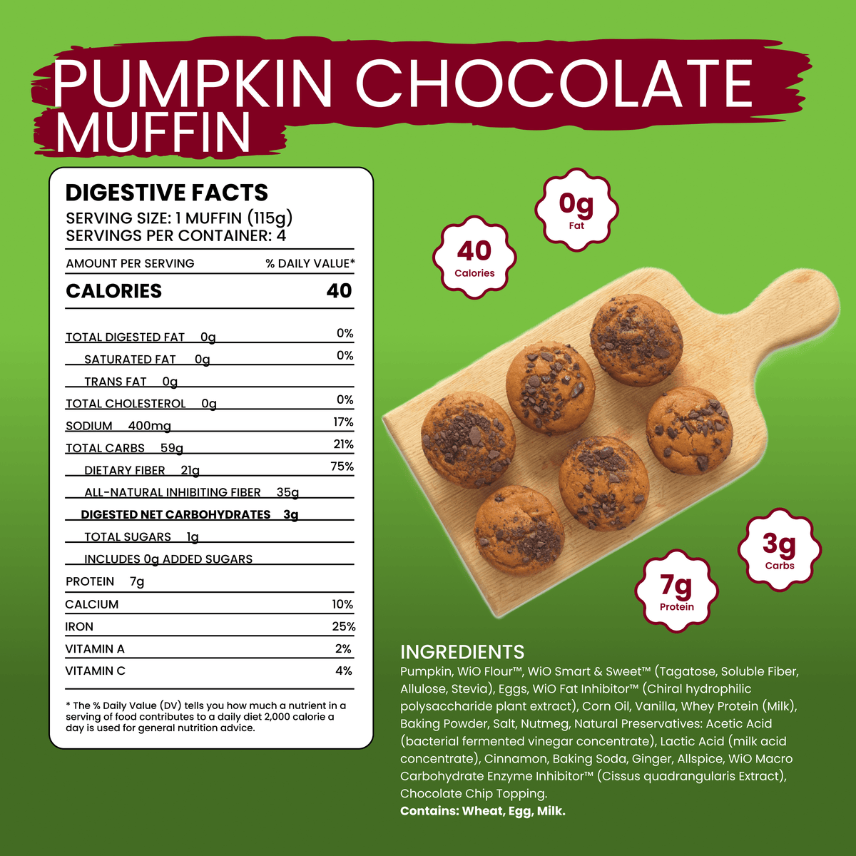 WiO Pumpkin Chocolate Chip Muffin (4-Pack) - WiO SmartFoods