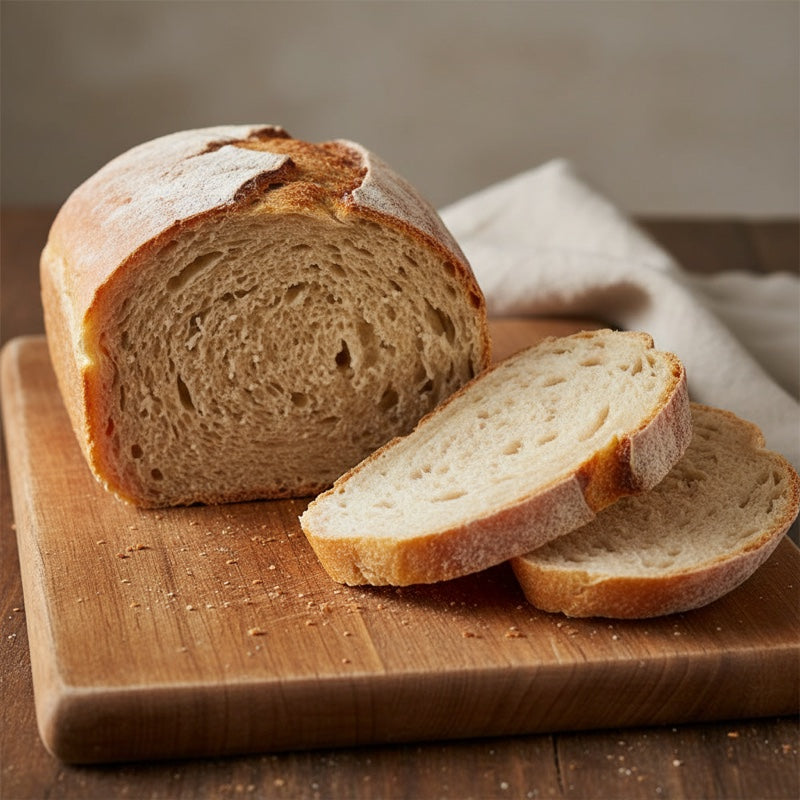 WiO bread loaf, sliced to show the airy crumb